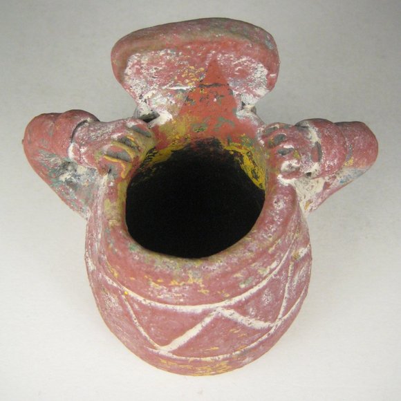 Hand Crafted Clay Figurine Pen Holder Folk Art  4.5 In Tall Rustic Ceramic - Picture 8 of 11